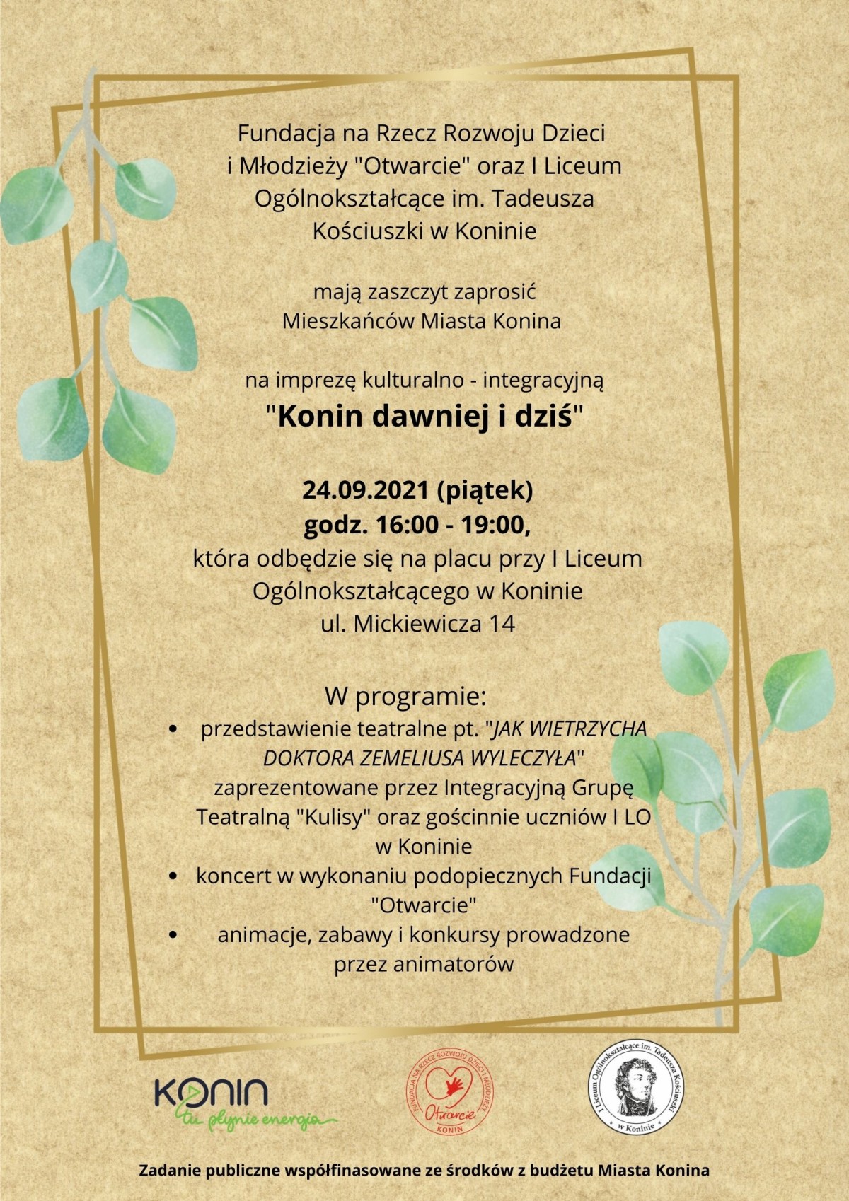 Konin. Fundacja Otwarcie i I LO zapraszają na imprezę integracyjną
