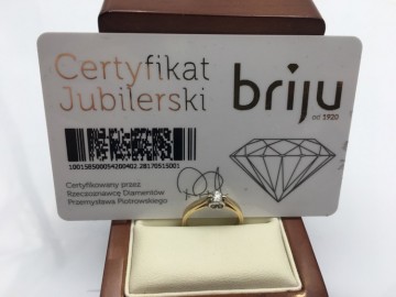 Złoty pierścionek 585 BRIJU z Brylantem/Certyfikat