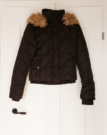 Zara czarna kurtka pikowana zimowa ocieplana z kapturem odpi
