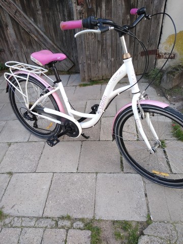 rower damka koło 26 biało-różowy przerzutki tylne koło
