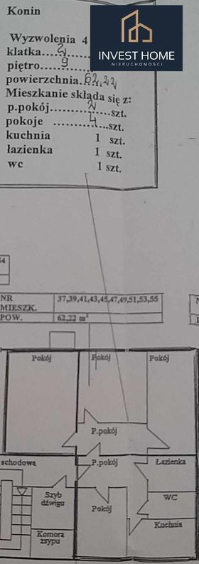 Sprzedam mieszkanie do remontu ul. Wyzwolenia,Konin 62,22 m2