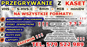 Przegrywanie z kaset wideo: VHS/S-VHS-C/8 mm/MIniDV na dyski