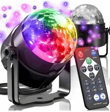 Kula disco projektor LED RGB z czujnikiem dźwięku i pilotem!
