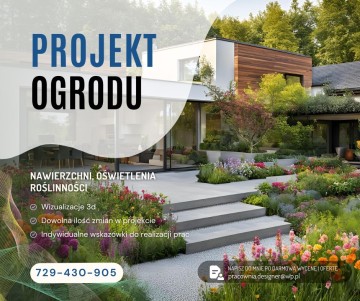 Projekt ogrodu, kostki, rabaty