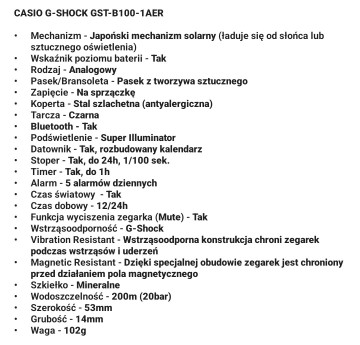 CASIO GST B100 1AER SOLAR + BLUETOOTH