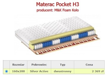 Materac Pocket H3 Silver Active 160 x 200 M&K Foam Koło