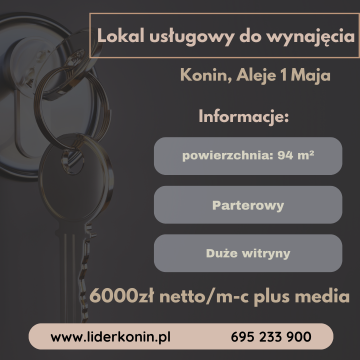 LOKAL USŁUGOWY – ŚCISŁE CENTRUM KONINA, ALEJE 1 MAJA