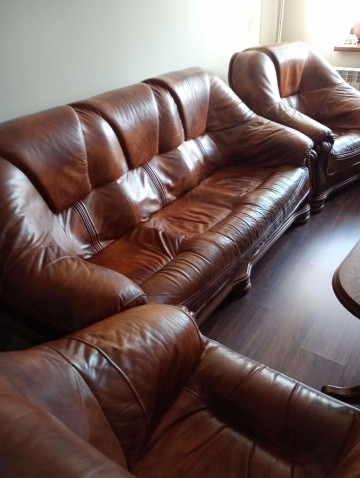 Kanapa sofa wypoczynek skóra drewno