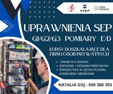 Uprawnienia Energetyczne SEP G1/G2/G3 Pomiary E/D