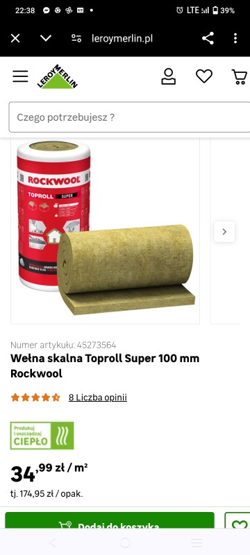 Wełna Skalna 10 cm grubości 10m²
