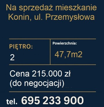 OKAZJA Na sprzedaż: 2-pokojowe mieszkanie 47,7 m² – Konin,