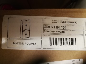 Szafka biała MARTIN 01 SONOMA wys. 190cm x szer.105cm x głęb
